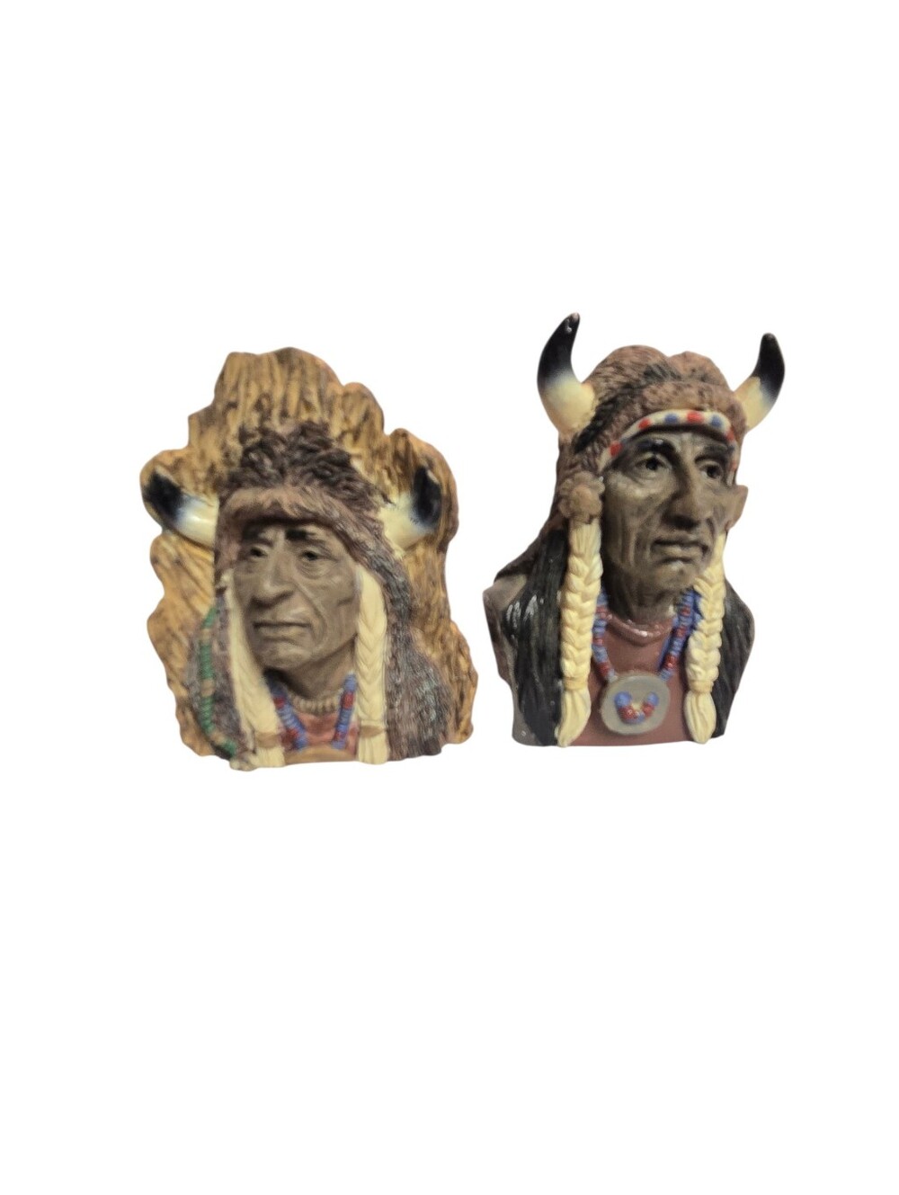 Native American Chief Collectible Resin bust Figurines Set of 2 3"
